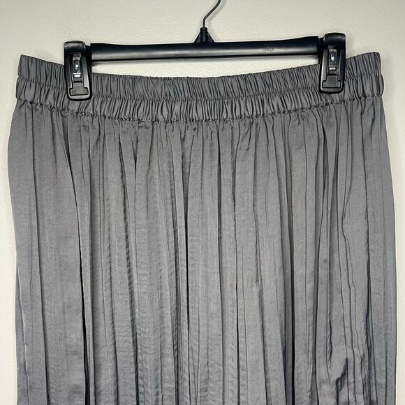 Rachel Zoe Pleated Maxi Skirt Gray Sz L Elastic Waist Boho Flowy Academia Witchy - Picture 2 of 10
